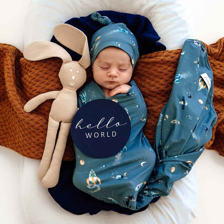 Snuggle Hunny Reversible Milestone Cards -  Rocket & Navy