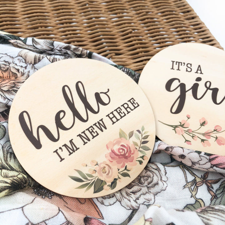 Coloured Announcement Milestone Timber Plaques - Baby Girl