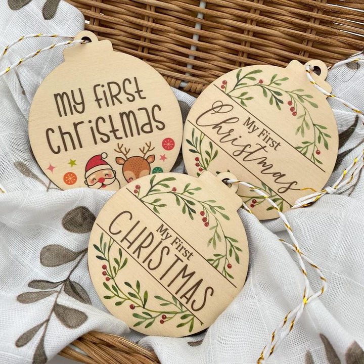 My First Christmas Coloured Timber Hanging Baubles