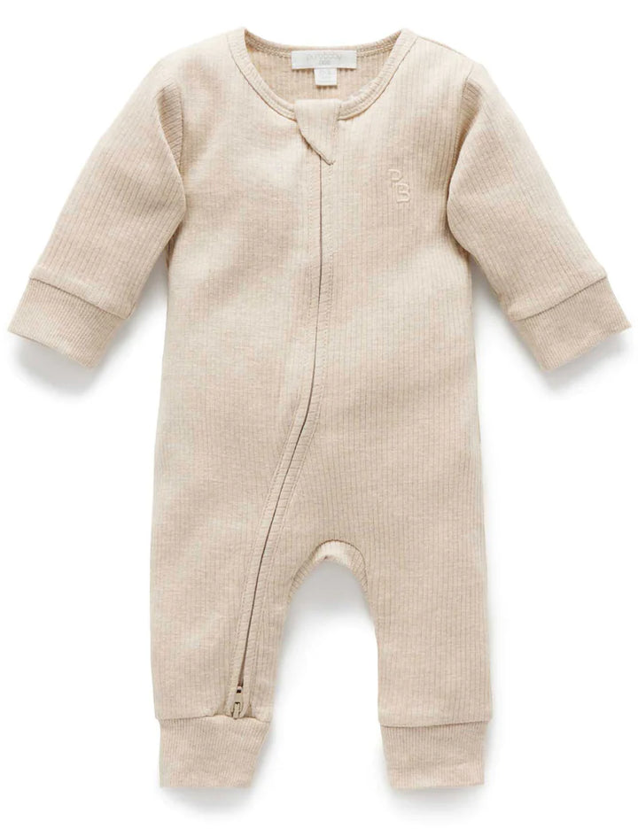 Purebaby Organic Ribbed Growsuit - Biscuit Melange