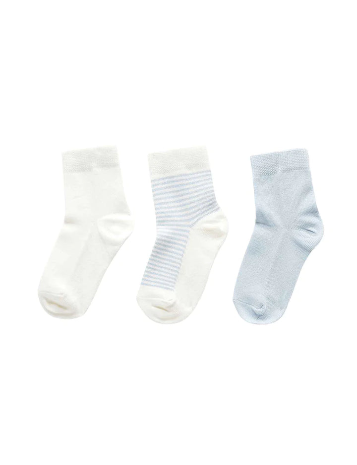 Purebaby Essentials 3 Pair Sock Pack - Blue & White