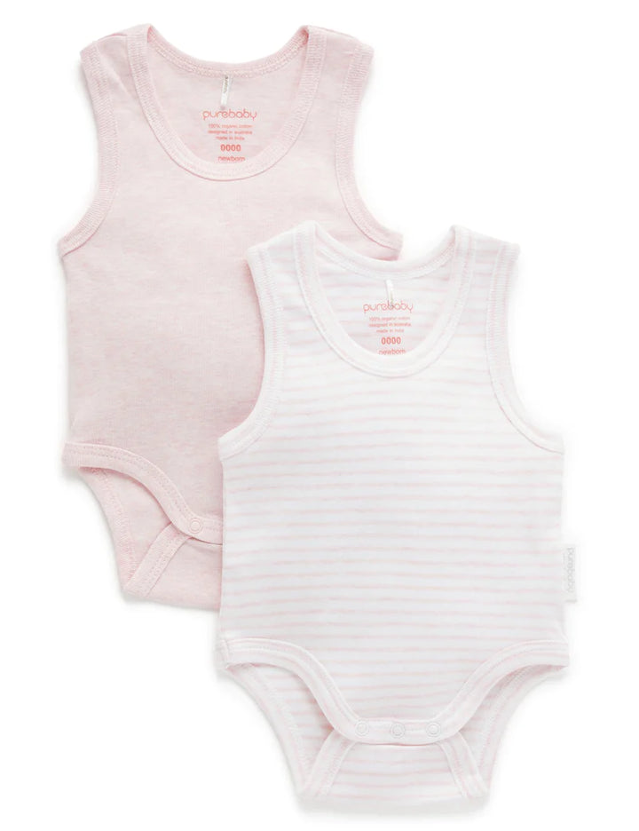Purebaby Organic Ribbed Bodysuit 2 Pack - Pale Pink