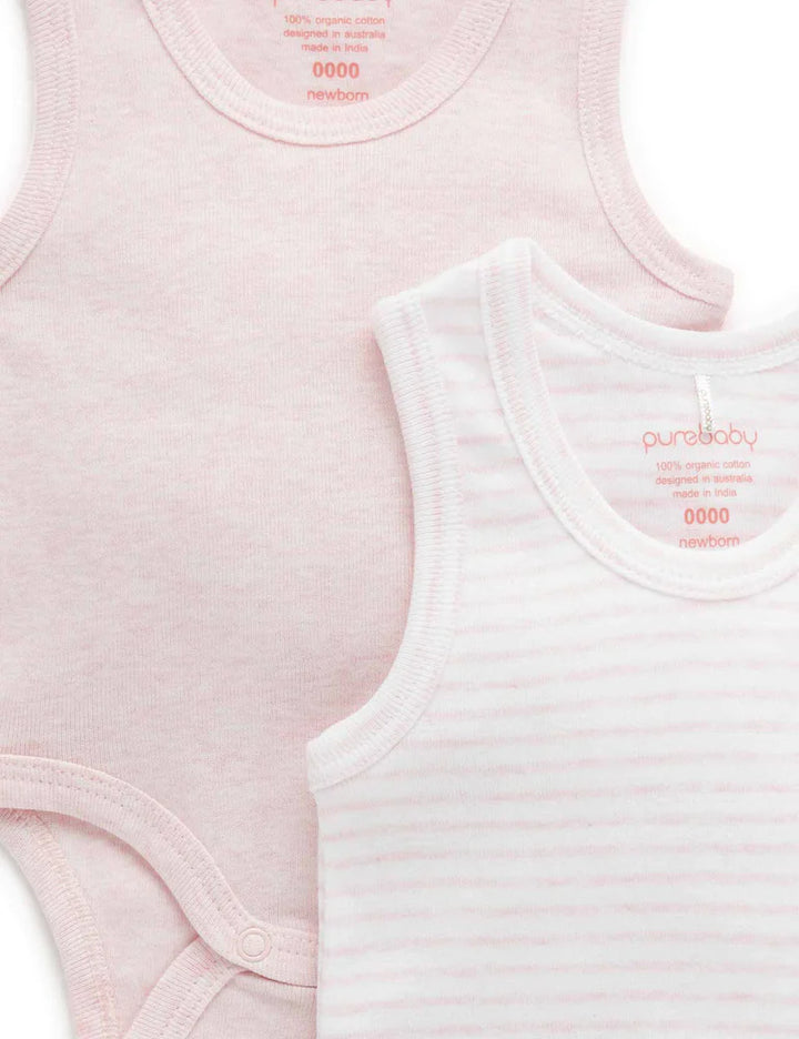 Purebaby Organic Ribbed Bodysuit 2 Pack - Pale Pink