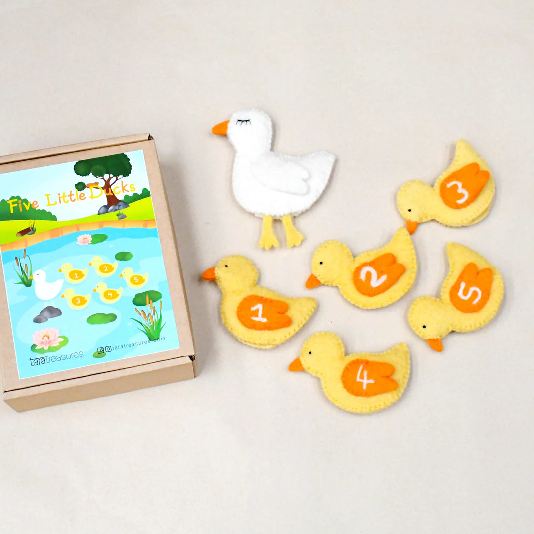 Handmade Felt Finger Puppet Set - Five Little Ducks