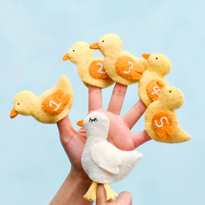 Handmade Felt Finger Puppet Set - Five Little Ducks