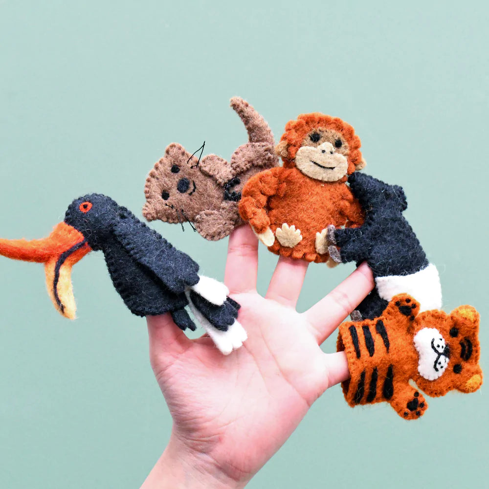 Asian Tropical Rainforest Animals Felt Finger Puppet Set