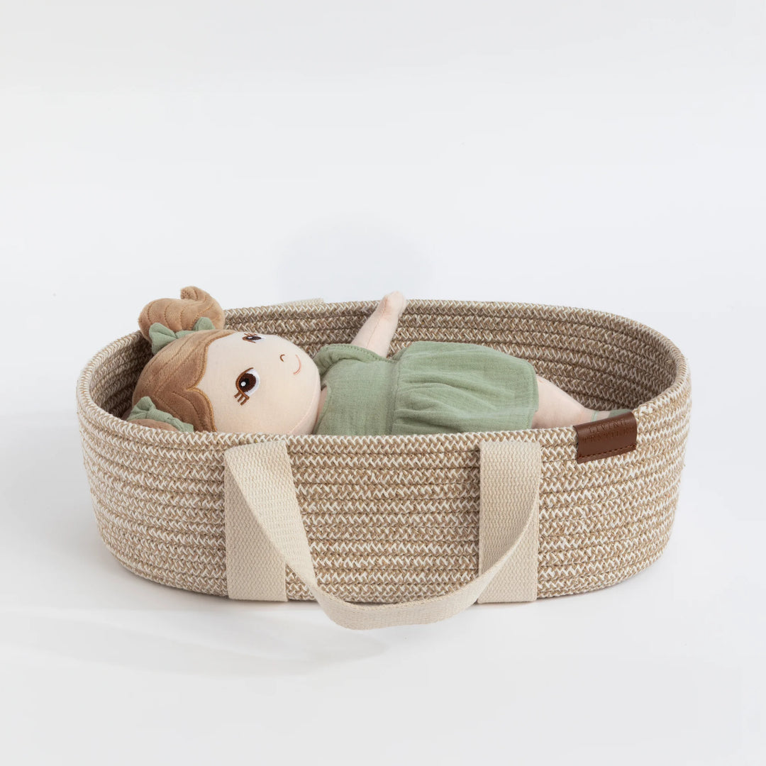 Doll Cotton Rope Moses Basket & Bedding Set - Blush