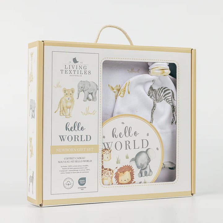 Hello World Baby Jersey Wrap Gift Set - Savanna Babies