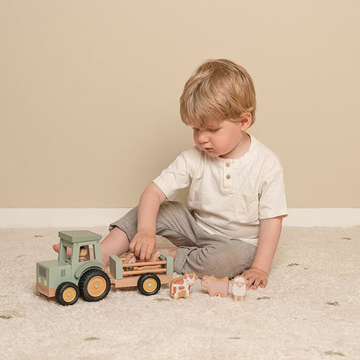 Little Farm Wooden Tractor with Trailer