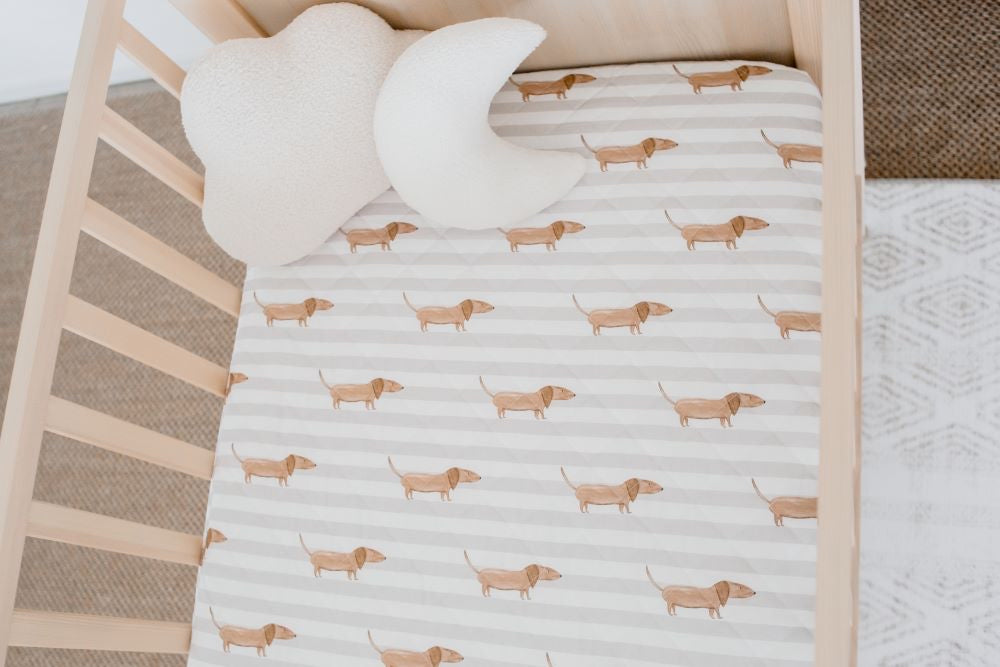 Bambella Designs 2-in-1 Waterproof Cot Sheet & Mattress Protector | Dachshund Days