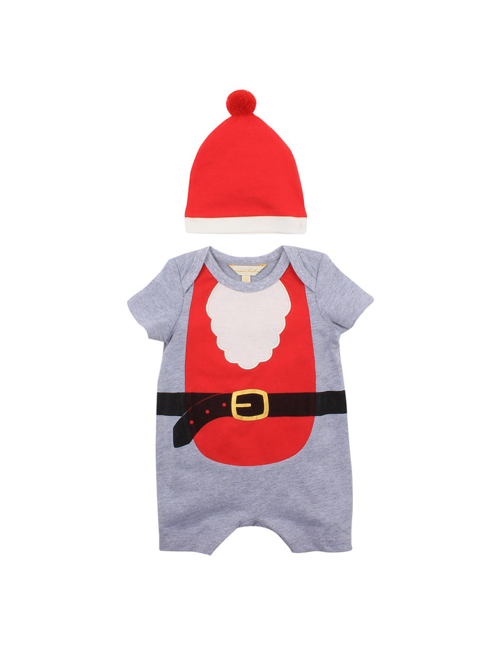 Minihaha Santa Short Sleeve Sleep Romper & Hat Set