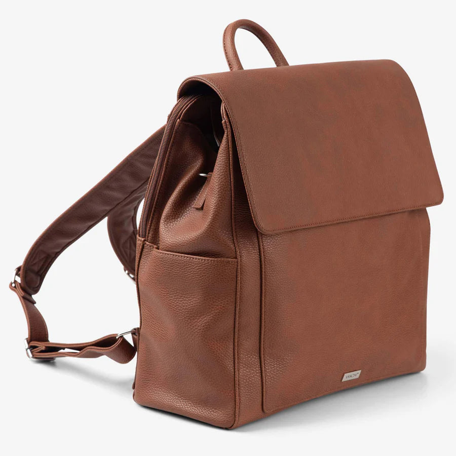 Vanchi Vegan Leather Emmy Backpack Nappy Bag - Pebbled Tan