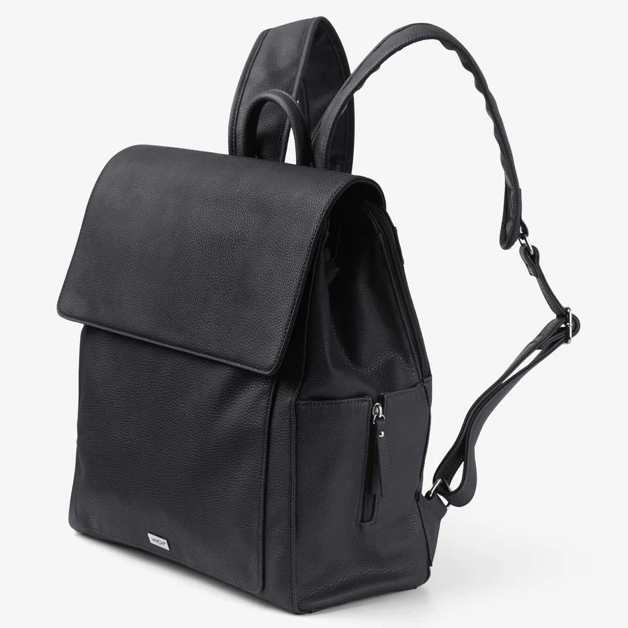 Vanchi Vegan Leather Emmy Backpack Nappy Bag - Black