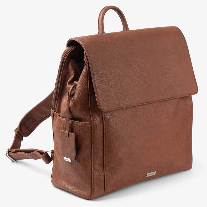 Vanchi Vegan Leather Emmy Backpack Nappy Bag - Pebbled Tan