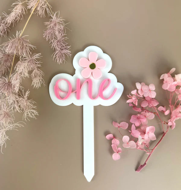 1st Birthday Cake Topper | Pink Flower