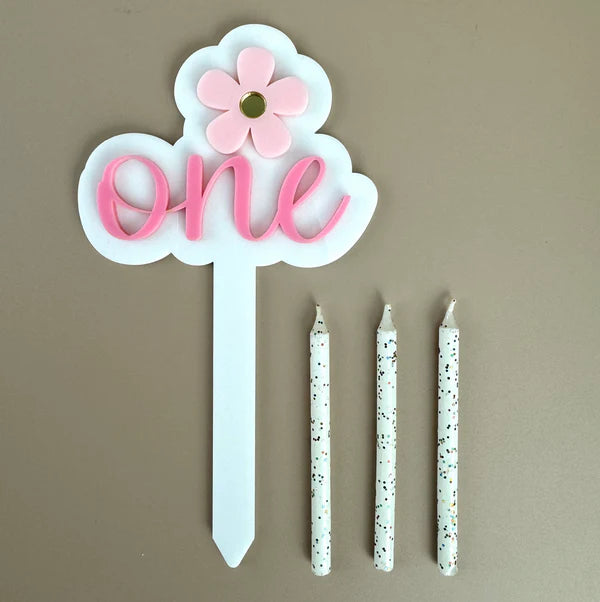 1st Birthday Cake Topper | Pink Flower