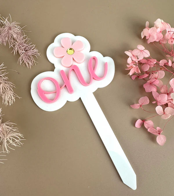 1st Birthday Cake Topper | Pink Flower