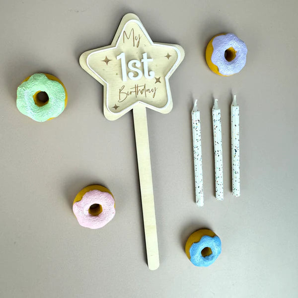 1st Birthday Timber Star Wand