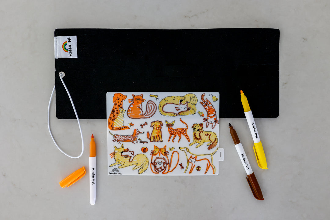 Reusable Scribble Mat Set | Mini Cats & Dogs
