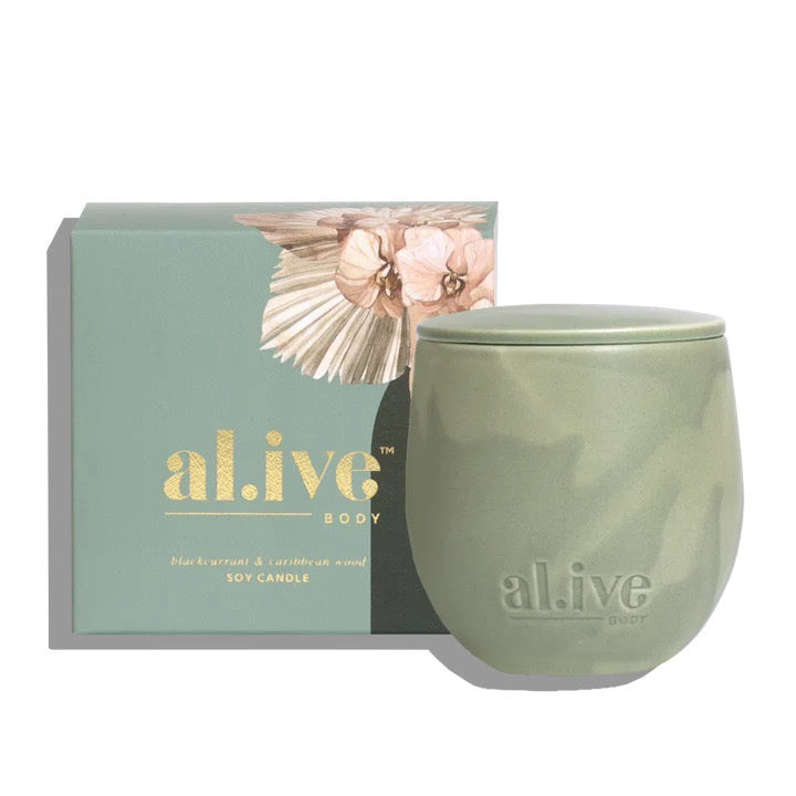 al.ive Blackcurrant & Caribbean Wood Soy Candle