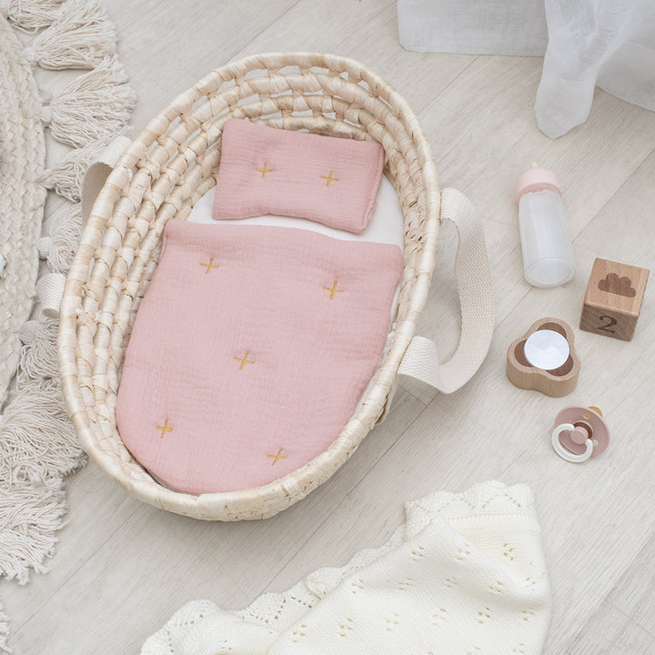 My First Doll Moses Basket and Bedding Set - Blush
