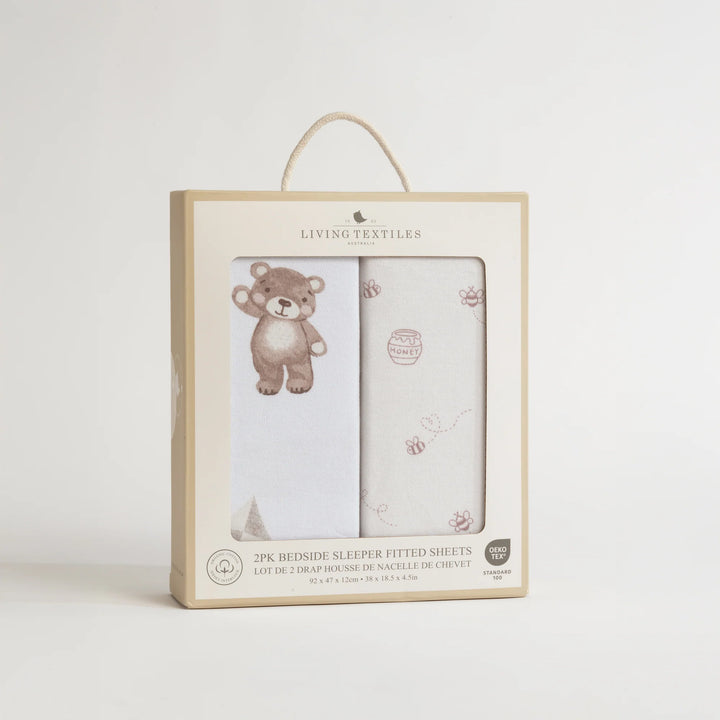 Bedside Bassinet/ Co Sleeper Fitted Sheets 2 Pack - Cuddly Bear