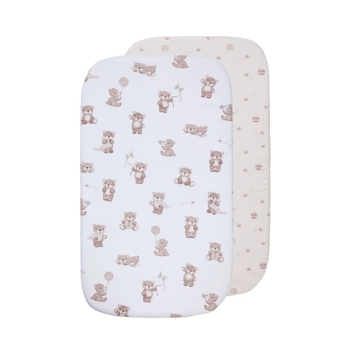 Bedside Bassinet/ Co Sleeper Fitted Sheets 2 Pack - Cuddly Bear