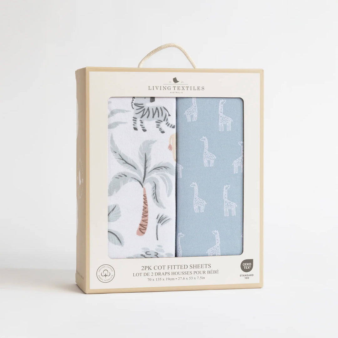 Organic Jersey Cot Fitted Sheets 2 Pack - Wild Safari