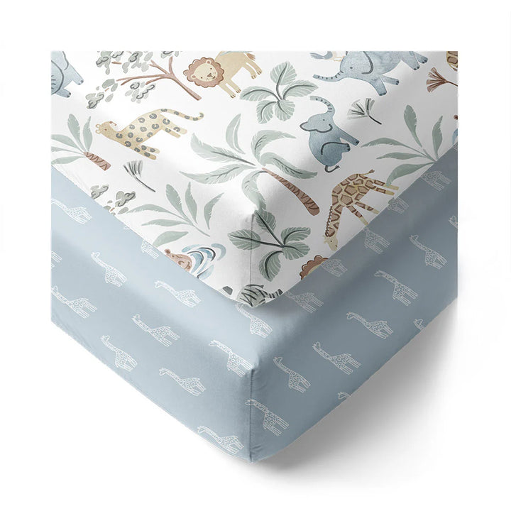 Organic Jersey Cot Fitted Sheets 2 Pack - Wild Safari