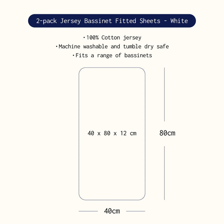 Jersey Bassinet Fitted Sheet 2-Pack - White