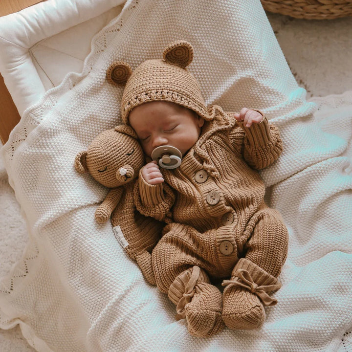 3 Little Crowns Cotton Textured Knit Bear Bonnet - Coco