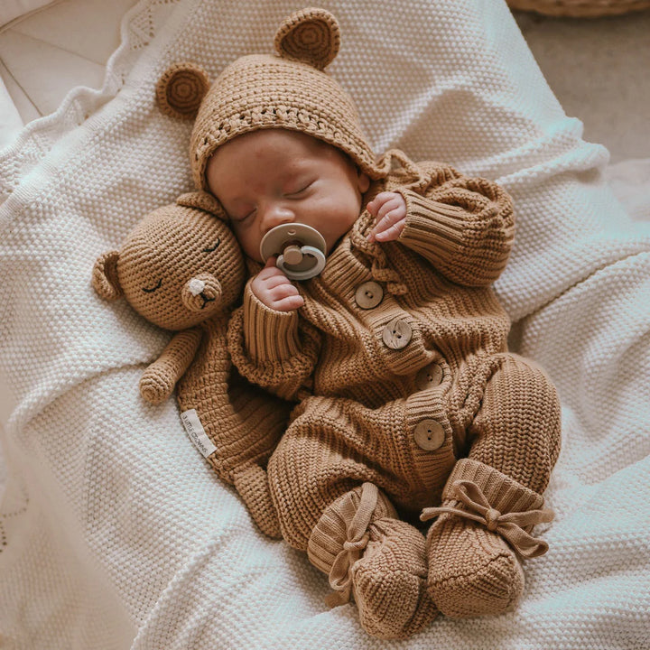 3 Little Crowns Cotton Textured Knit Bear Bonnet - Coco