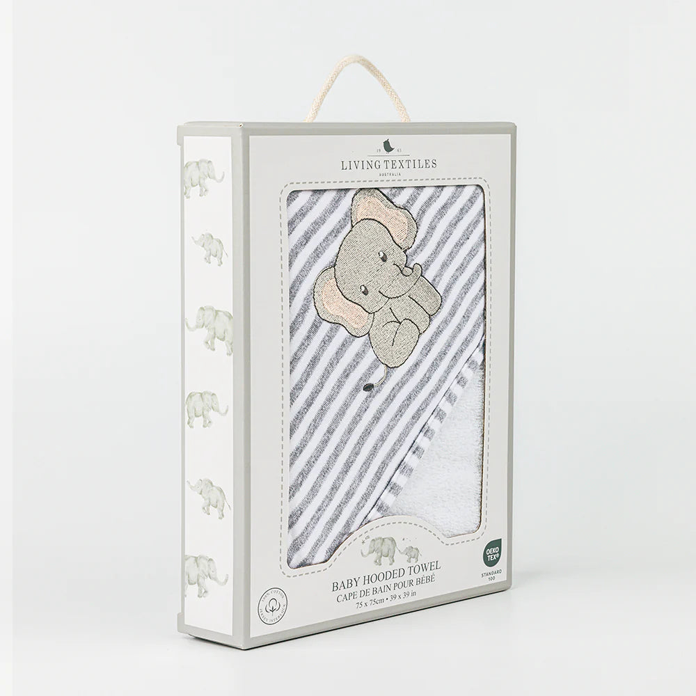 Cotton Hooded Towel - Watercolour Elephant