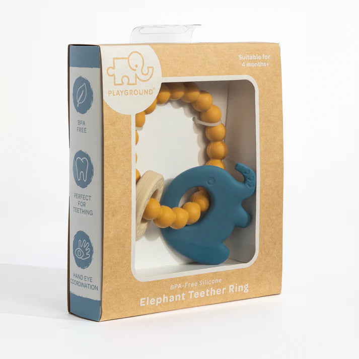 Silicone Elephant Teether - Steel Blue