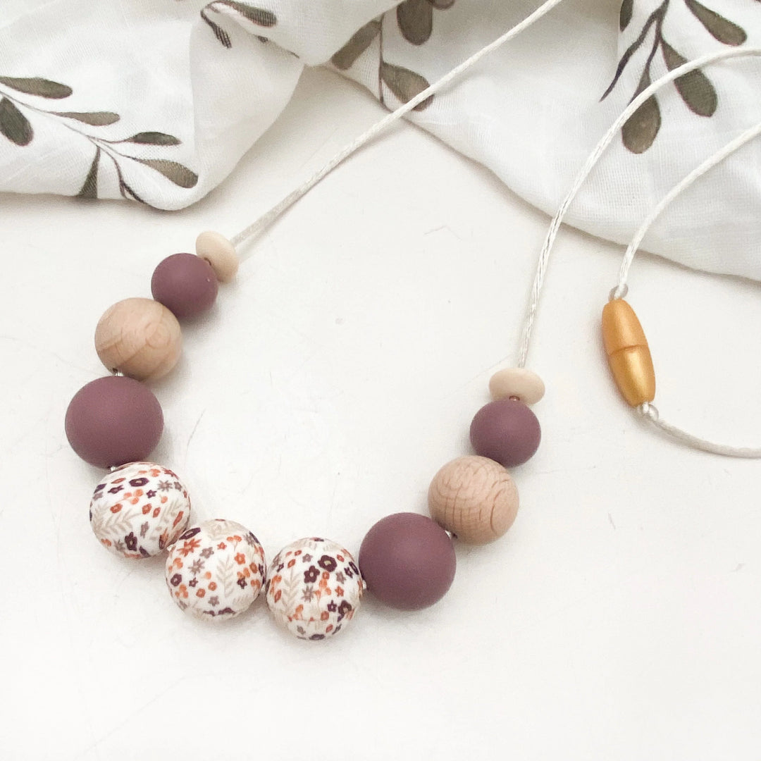 Spring Bloom Silicone Necklace - Dusky Purple Floral