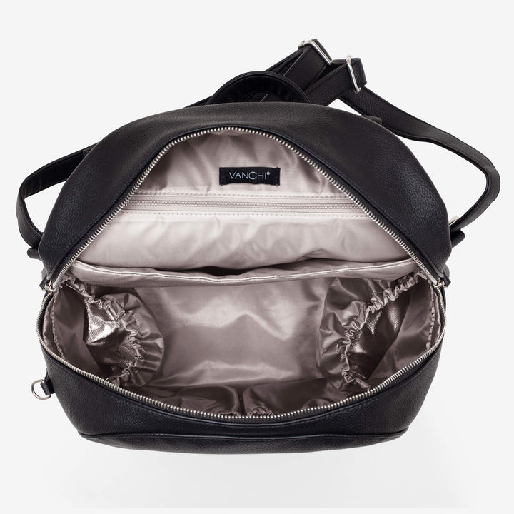 Vanchi Vegan Leather Manhattan 2-Way Backpack Nappy Bag - Black