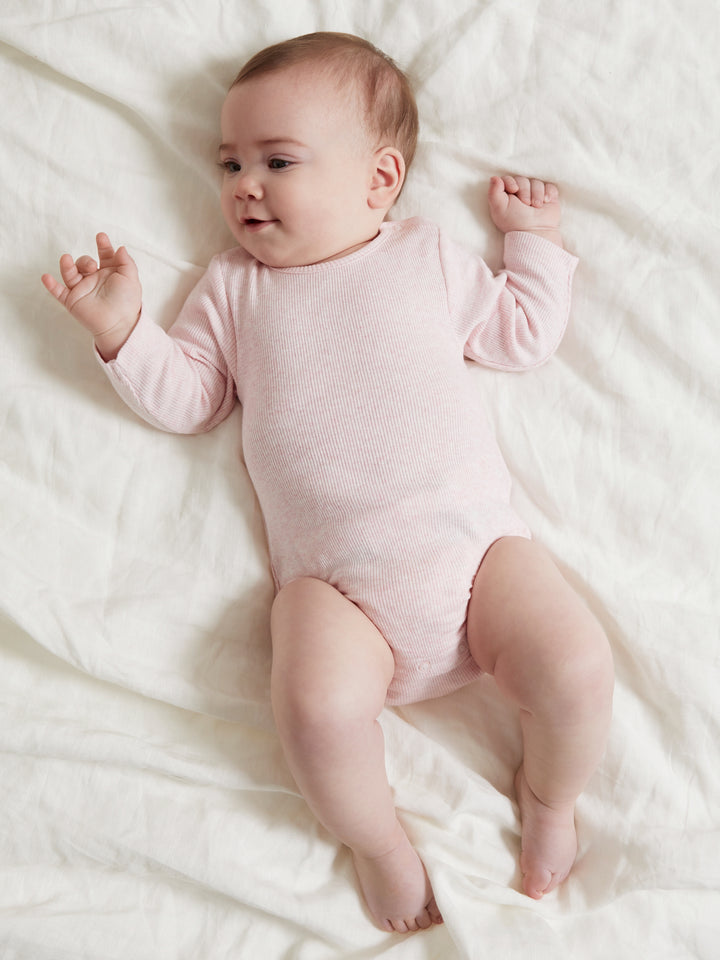 Purebaby Organic Ribbed Long Sleeve Bodysuit -  Pink Mélange