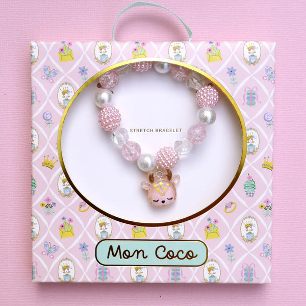 Mon Coco Christmas Stretch Bracelet - Pink Reindeer
