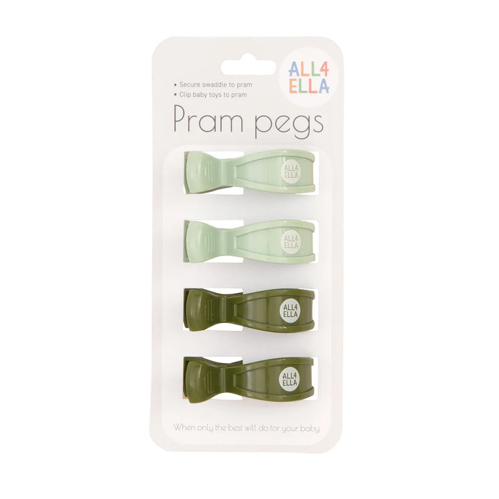 All4Ella Pram Pegs 4 Pack - Sage & Forest Green