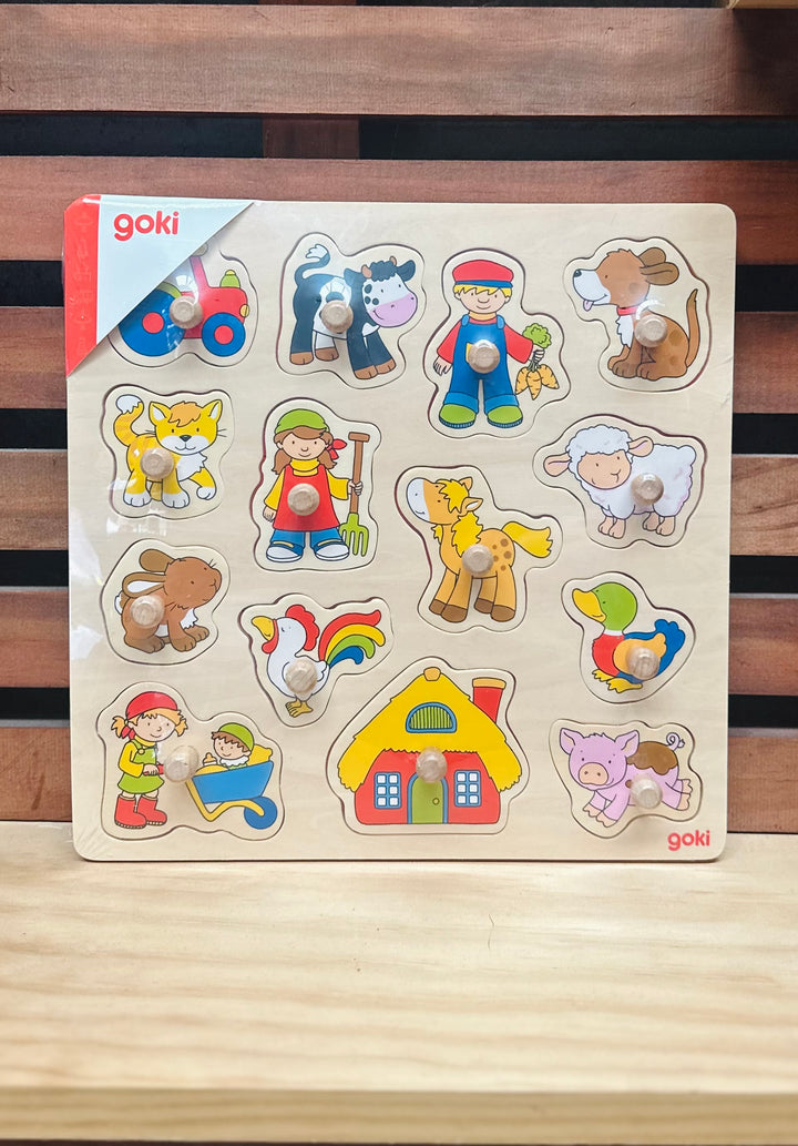 Wooden Peg Puzzle 14 Piece - Farmyard Fun