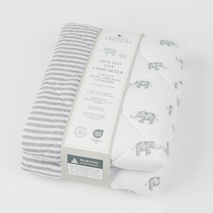 Reversible Quilted Cot Comforter - Watercolour Elephant