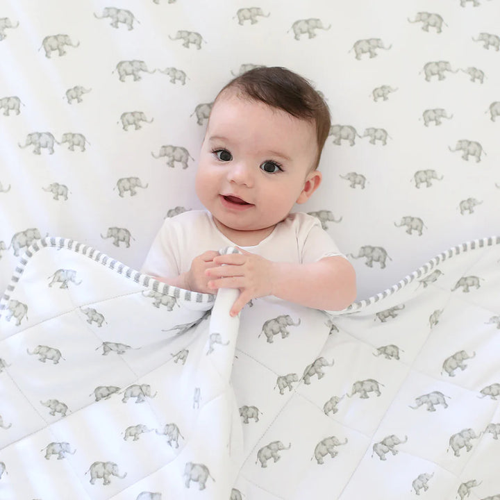 Reversible Quilted Cot Comforter - Watercolour Elephant