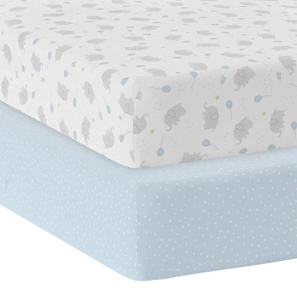 Cot Fitted Sheets 2 Pack - Mason Elephant & Blue