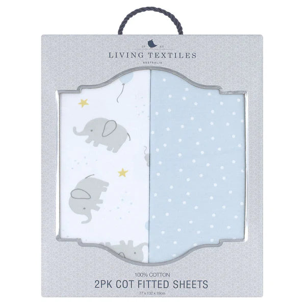 Cot Fitted Sheets 2 Pack - Mason Elephant & Blue