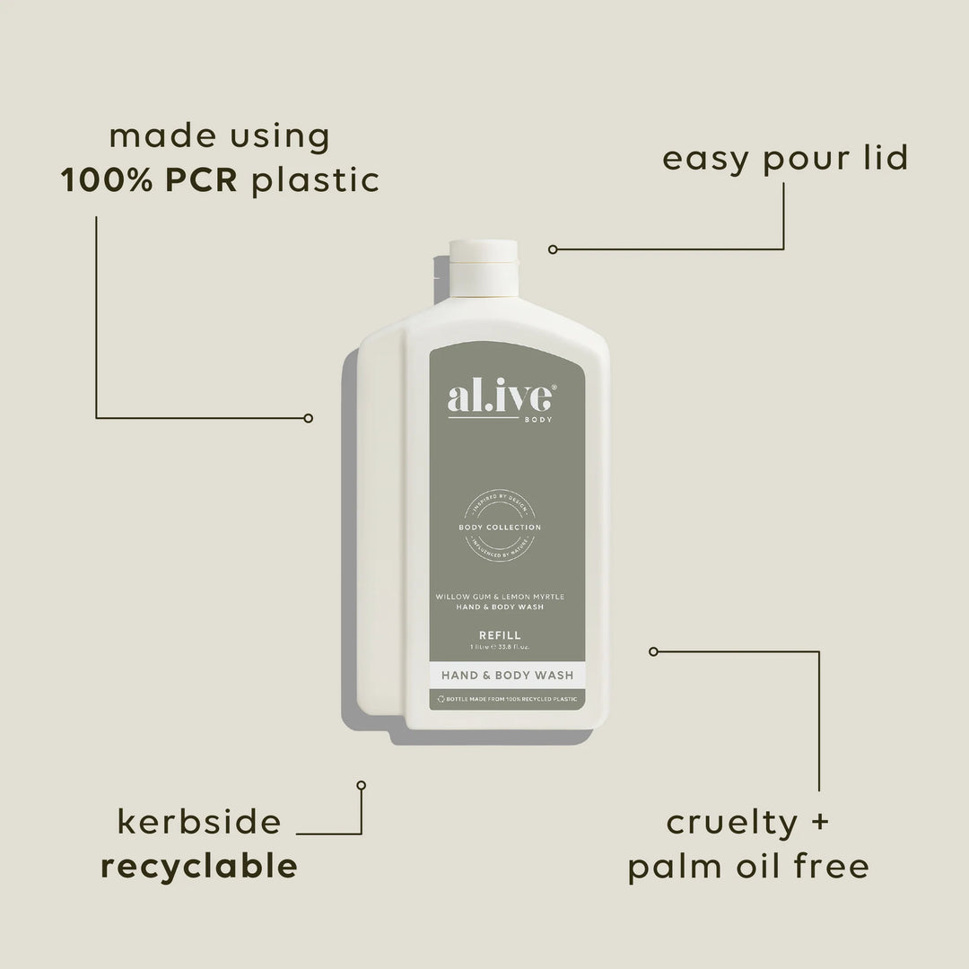 al.ive Hand & Body Wash 1L Refill - Willow Gum & Lemon Myrtle
