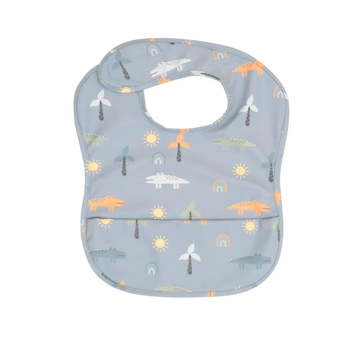 All4Ella Frills Waterproof Pouch Bib - Blue Crocodile