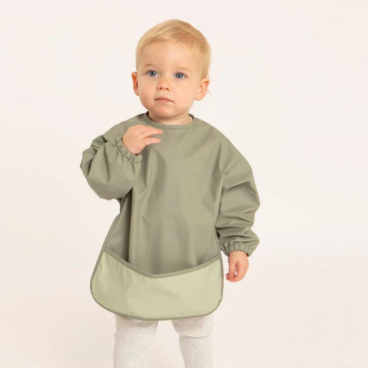 All4Ella Two-Tone Long Sleeve Waterproof Bib - Sage