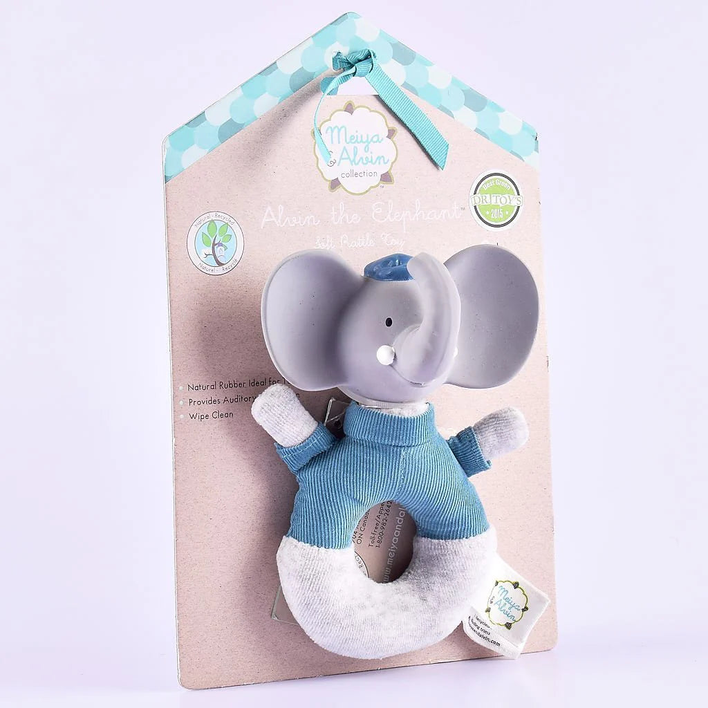 Alvin the Elephant - Soft Rattle/ Teether Rubber Head
