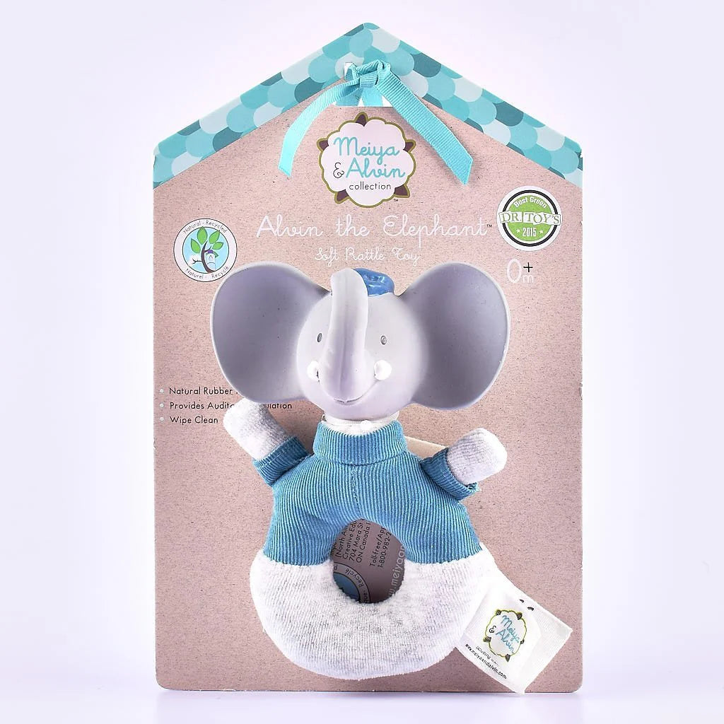 Alvin the Elephant - Soft Rattle/ Teether Rubber Head
