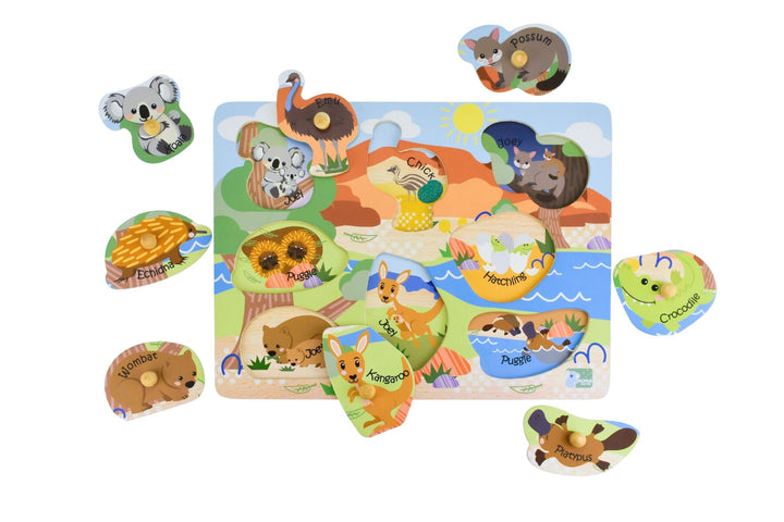 Aussie Animals and Babies Wooden Peg Puzzle
